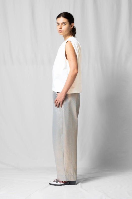 Ecru Asymmetric off-shoulder top bea with pleated detailing from the SS26 collection by STEF SERIES