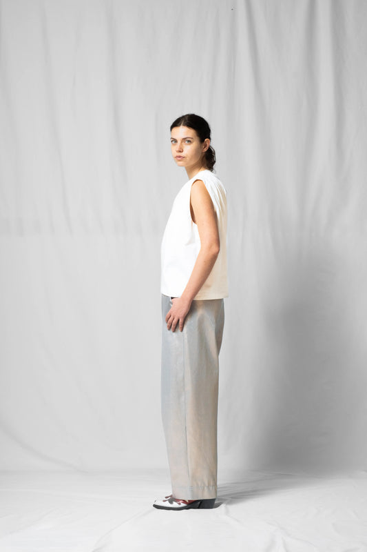 Ecru Asymmetric off-shoulder top bea with pleated detailing from the SS26 collection by STEF SERIES