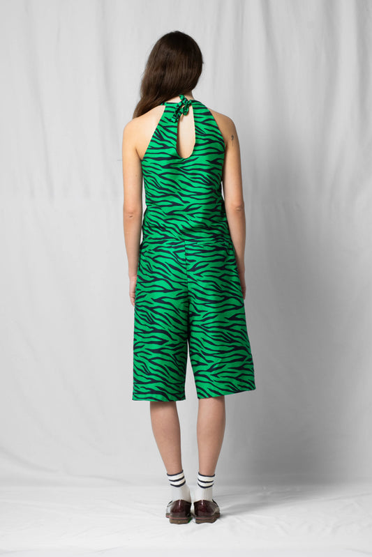 green zebra wide-leg bran bermuda shorts with pockets and zip closure from the SS26 collection by STEF SERIES