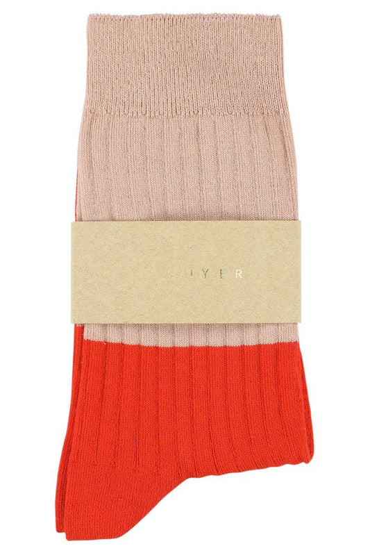 Dames Blok Sokken - Roze / Oranje