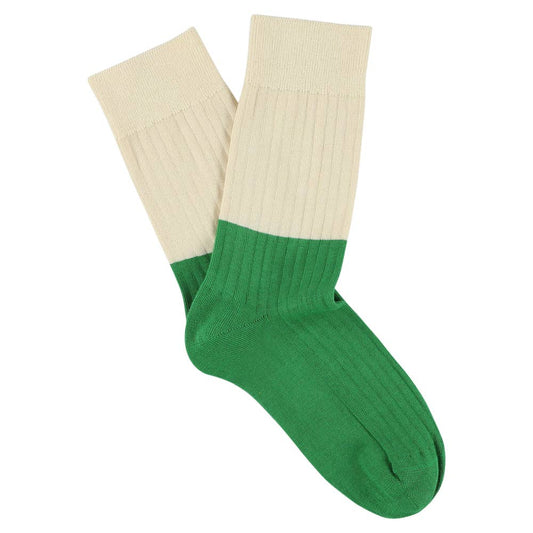 Dames sokken in kleurblokken - ecru/groen