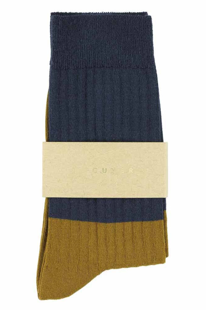 Dames sokken met kleurvlakken - marineblauw / komijn