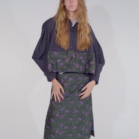 Video of the floral slide-slit skirt Asil in pinegreen and purple from STEF SERIES AW25.