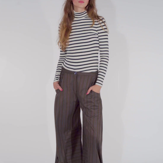 Brown wide leg striped balloon pants Alex from the STEF SERIES Limited Autumn Winter Collection 2025.
