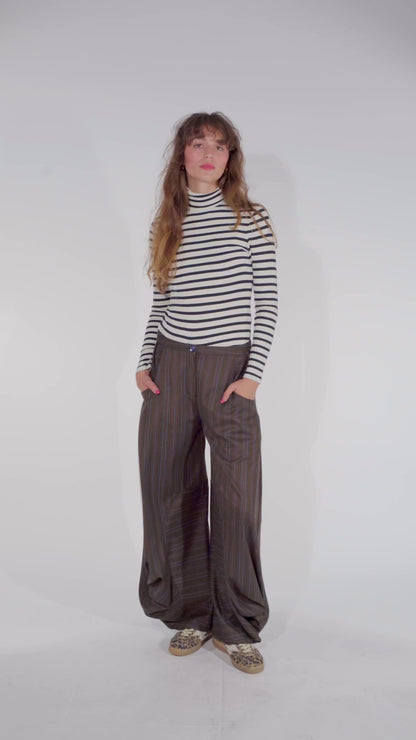 Brown wide leg striped balloon pants Alex from the STEF SERIES Limited Autumn Winter Collection 2025.