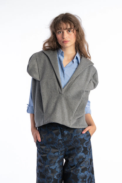 Grey wool vest top women Aiko from STEF SERIES AW25, shown from front.