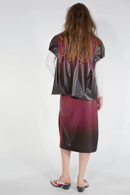 Leather midi skirt Asil with slits in brown ombre from STEF SERIES AW25, shown from back.
