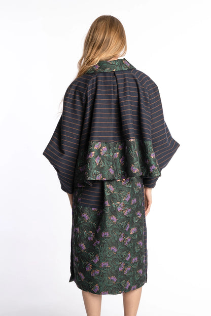 Womens statement jacket Abel nightblue, AW25 collection by STEF SERIES, shown from back.