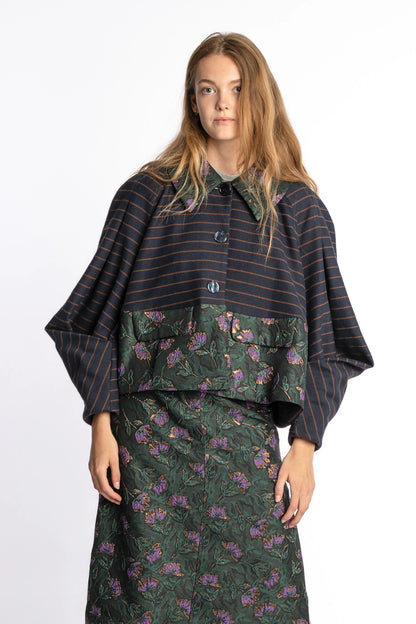Womens statement jacket Abel nightblue, AW25 collection by STEF SERIES, shown from front.