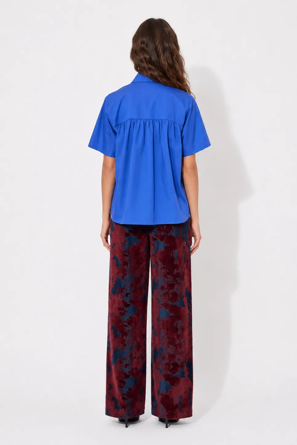 Back view of the STEF SERIES Bowie shirt in blue mauve. 