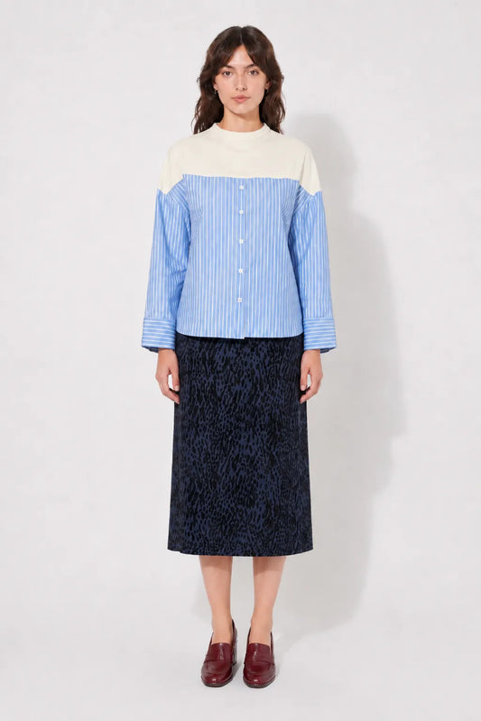 stef-series-aw26-casil-denim-midi-skirt-velvet-leopard-print-front