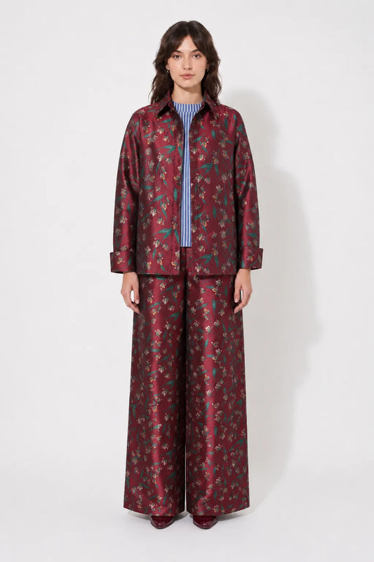 Front view of the STEF SERIES Coby long-sleeve shirt in a red floral print.