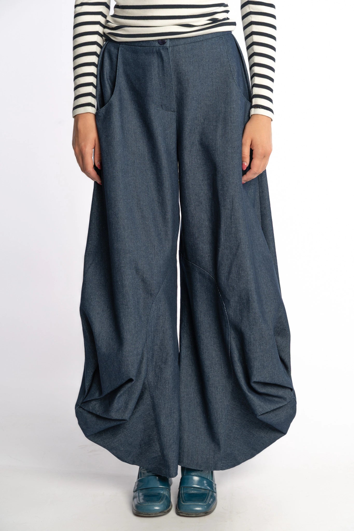 Draped Wide-Leg Denim Pants – Alex | STEF SERIES