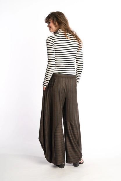 Brown wide leg striped balloon pants Alex from the STEF SERIES Limited Autumn Winter Collection 2025, shown from back.