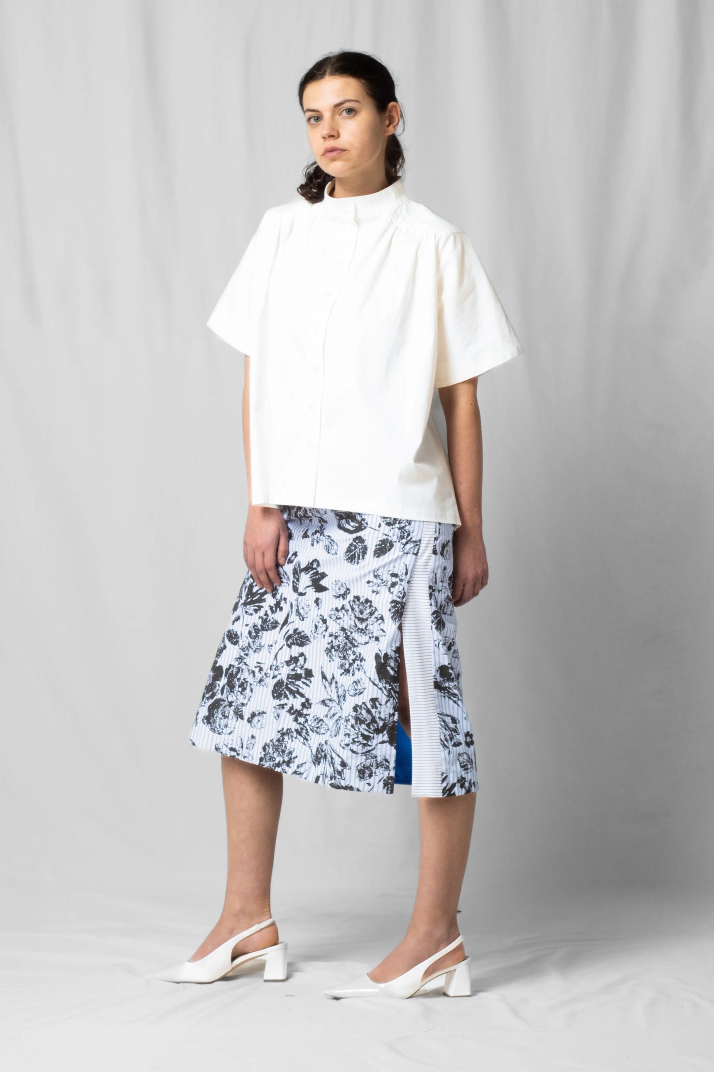 Knee-length midi Asil skirt black flowers with Slits at the side from the SS26 collection by STEF SERIES