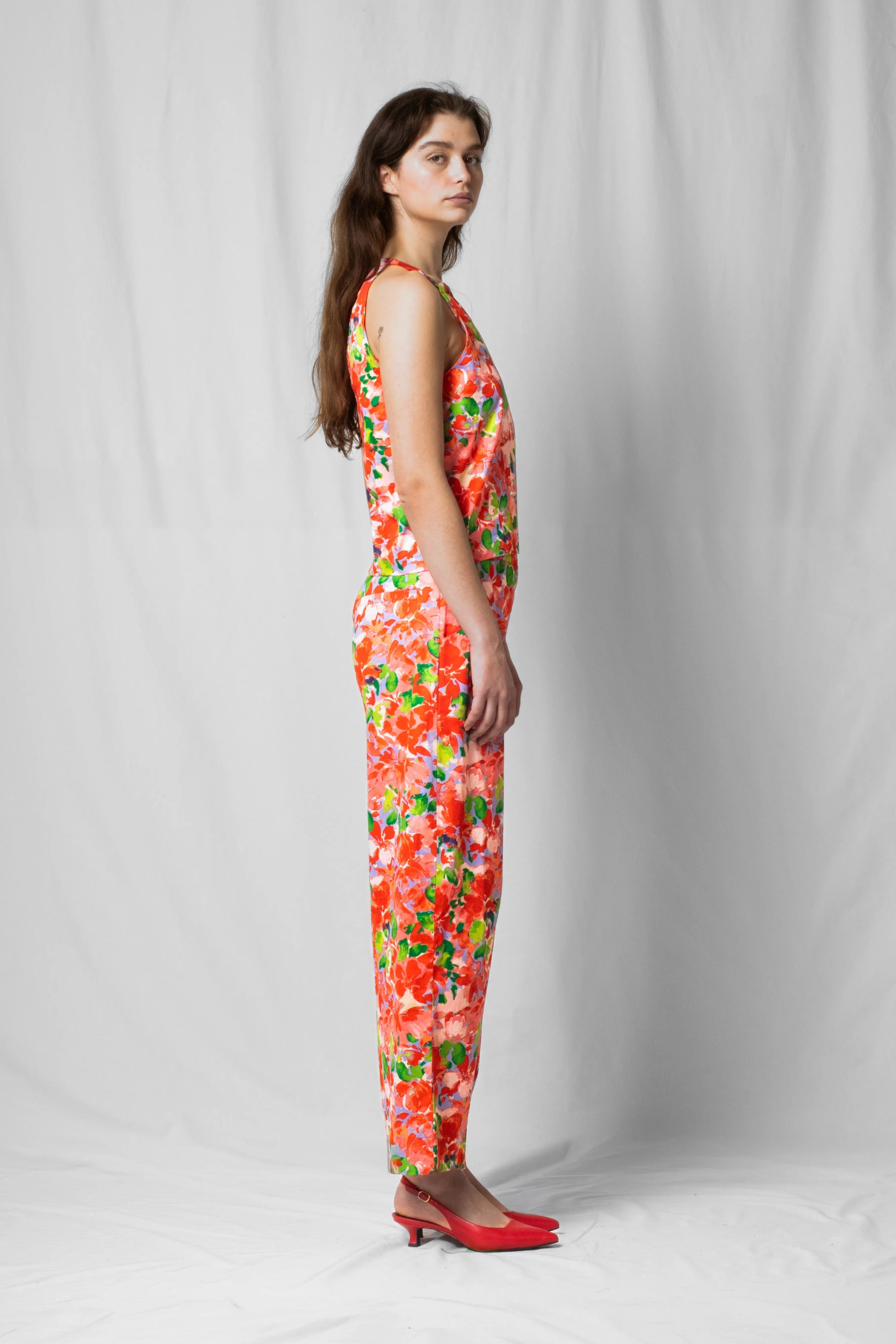 pink flowers balloon shaped bash trousers with elastic from the SS26 collection by STEF SERIES