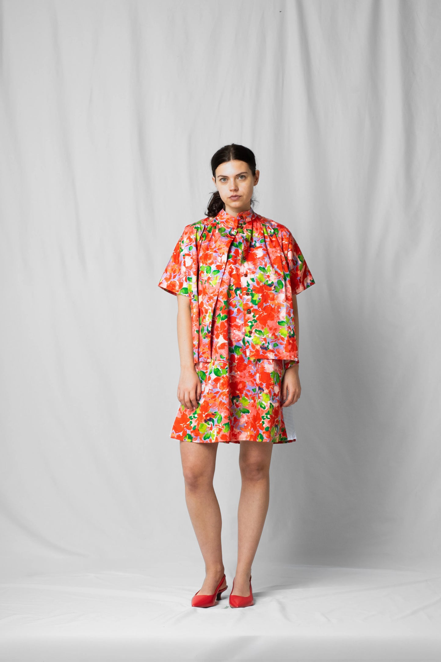 Pink flowers short-sleeve Bowie shirt from the SS26 limited statement pieces collection by STEF SERIES.