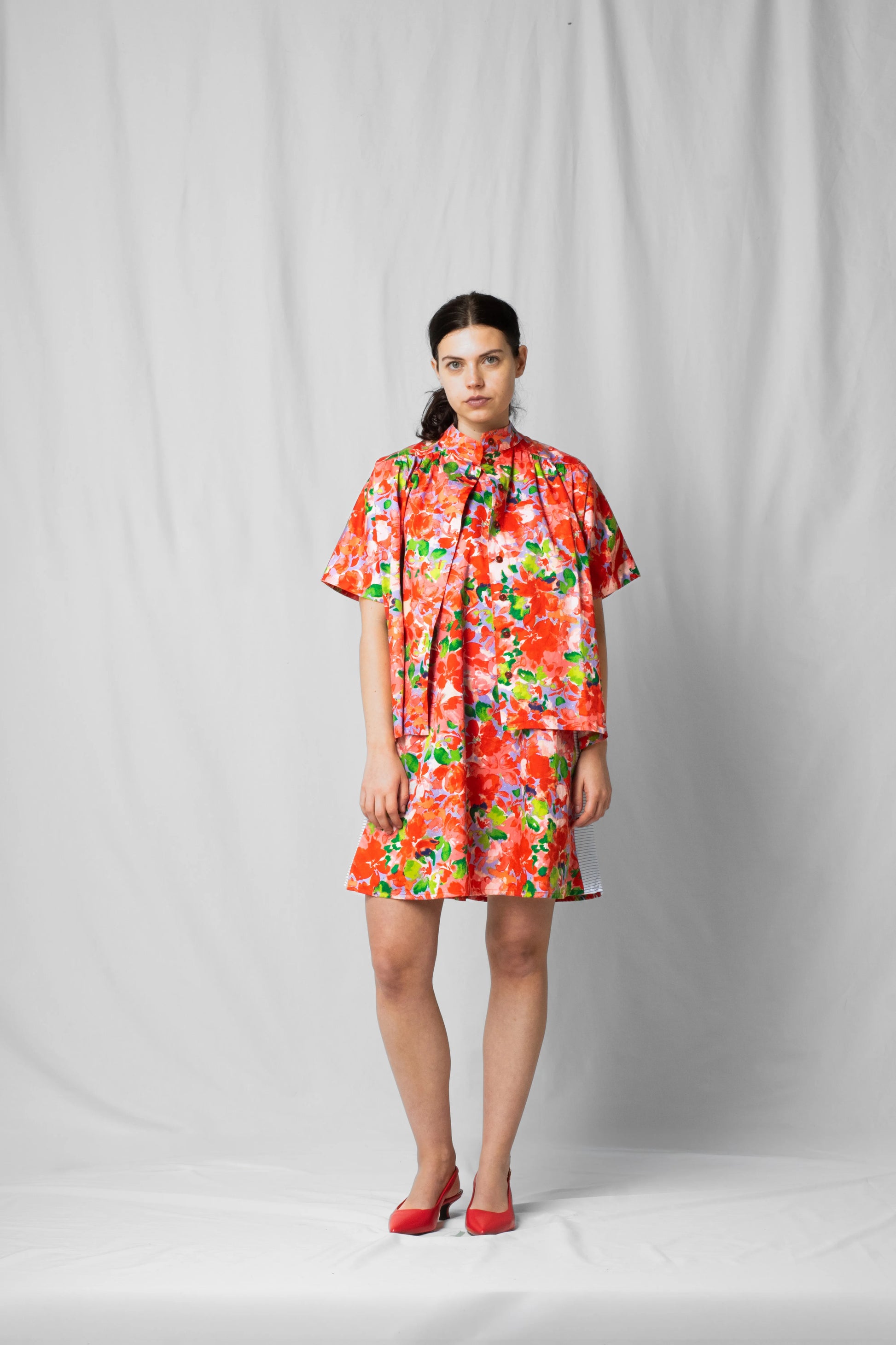 Pink flowers short-sleeve Bowie shirt from the SS26 limited statement pieces collection by STEF SERIES.