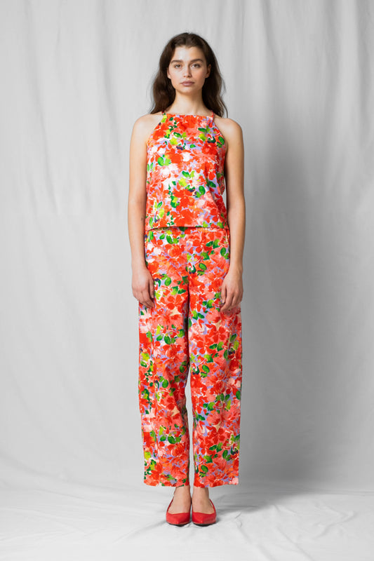 Pink flowers halter top Belle with open back from the SS26 collection by STEF SERIES