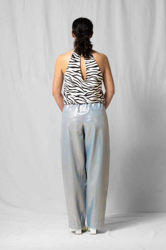 White zebra halter top Belle with open back from the SS26 collection by STEF SERIES